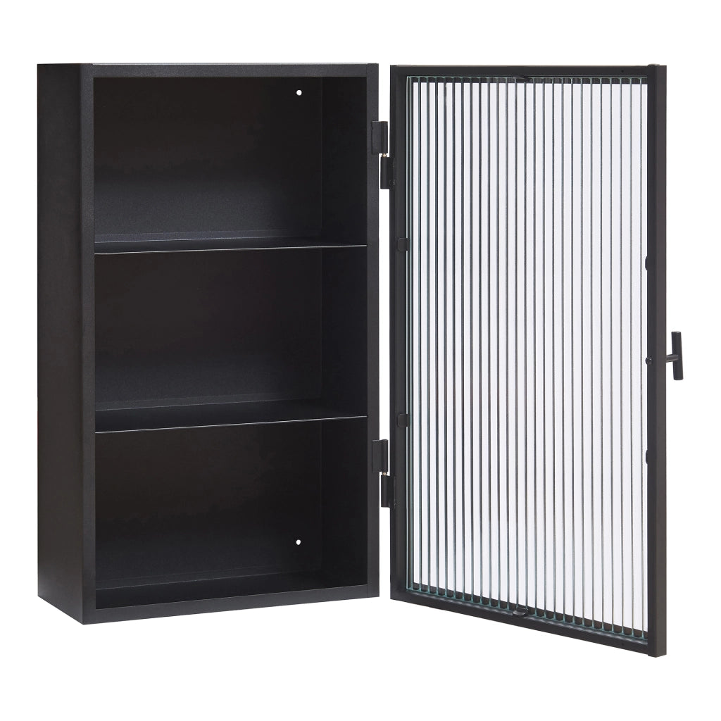 Armadietto a Parete Zundert Pensile ad Anta in Vetro Scanalato 60 x 35 x 15 cm - Nero [en.casa]