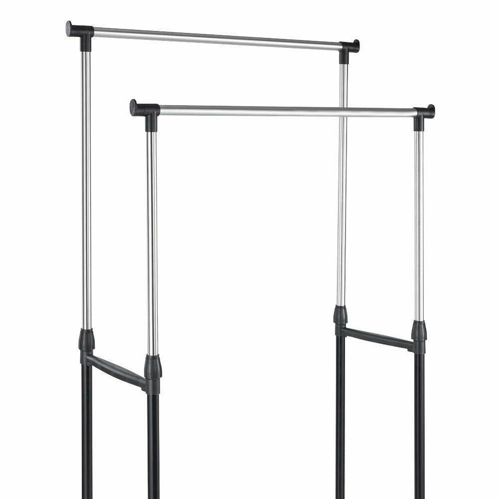 Trade Shop - Stand Appendiabiti Doppio Con Ruote Stender Regolabile In Altezza 80x40x160 Cm -