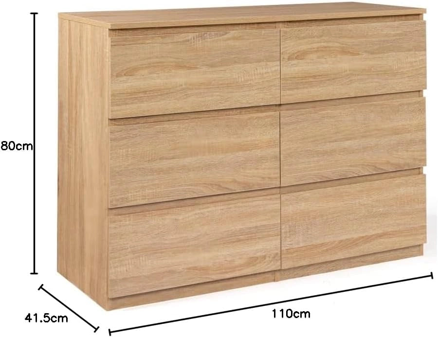 TOMI Cassettone a 6 cassetti da 110 cm in legno effetto faggio