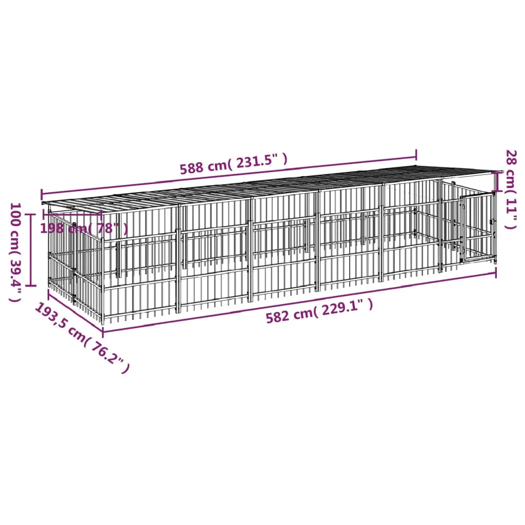 Cuccia gabbia per animali da esterno pac con tetto per cani in acciaio 11,26 m² nero 02_0041734