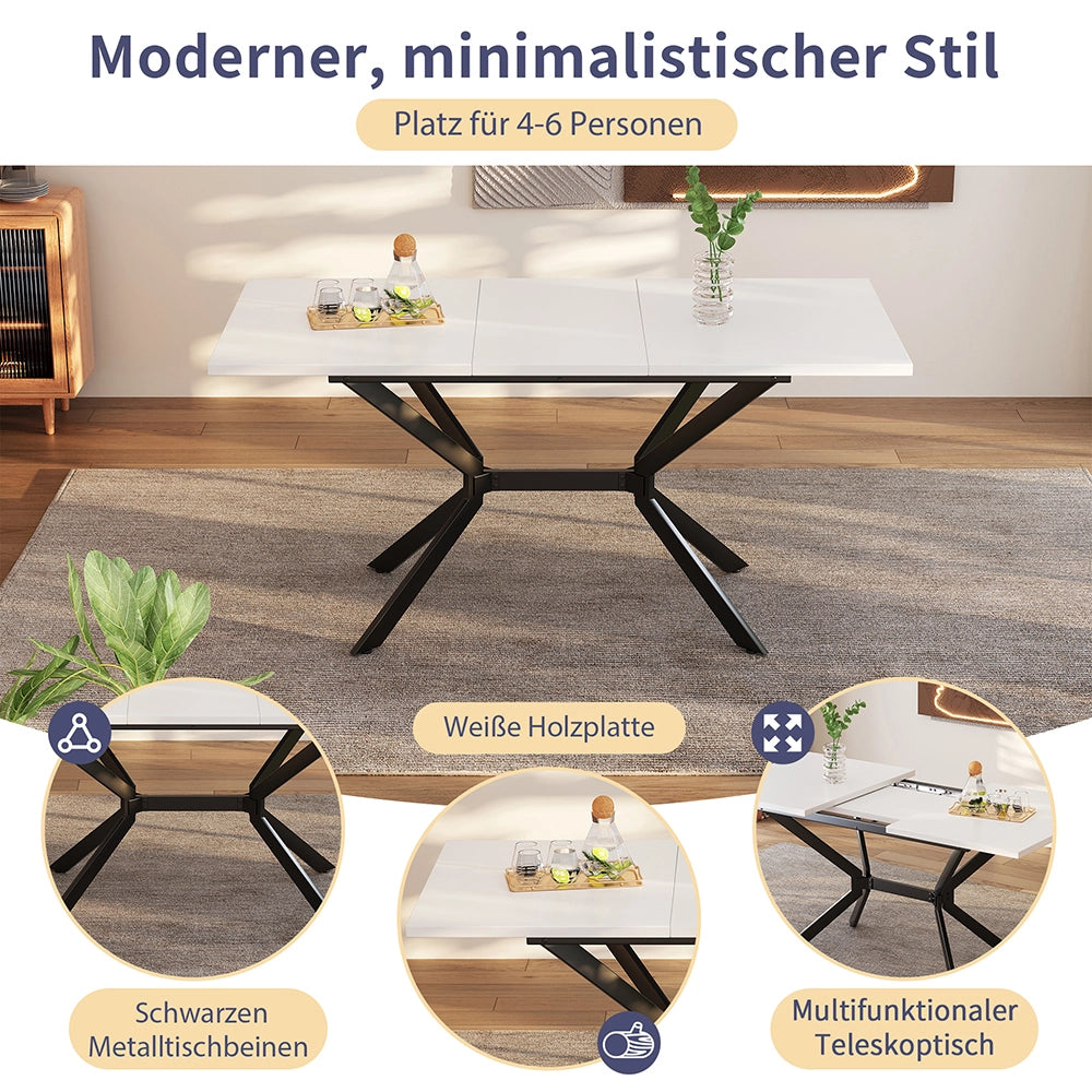 Tavolo da pranzo estensibile 160x80cm - Xylo - Nero e Bianco con piedi in metallo per 4-6 persone