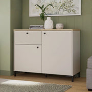 Madia Unit 2 ante e 1 cassetto cannettato L 103.1 x P 41.9 x H 79 cm. colore cashmere con top rovere