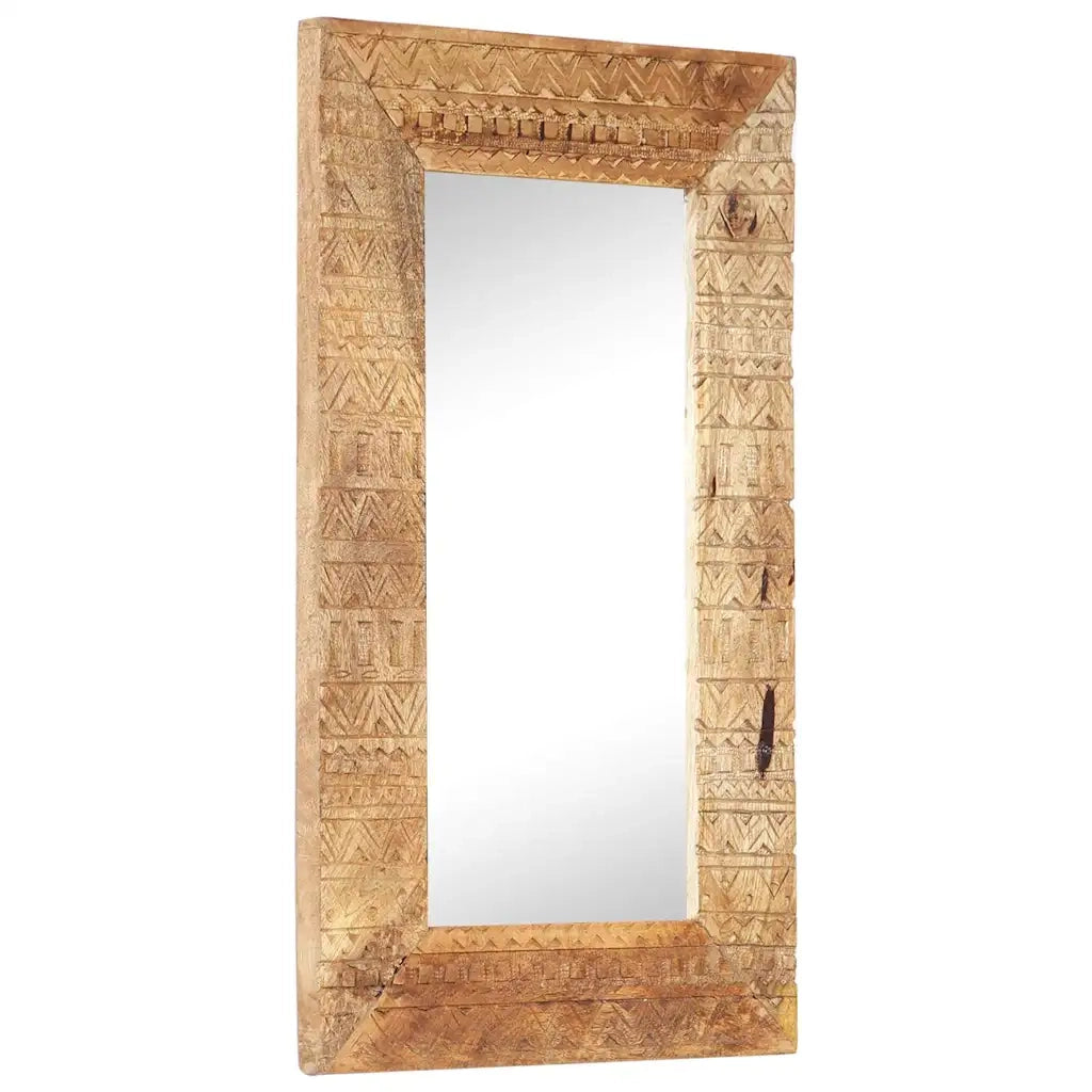 Specchio Intagliato a Mano Bianco 80x50x2,5cm in Legno di Mango 321648