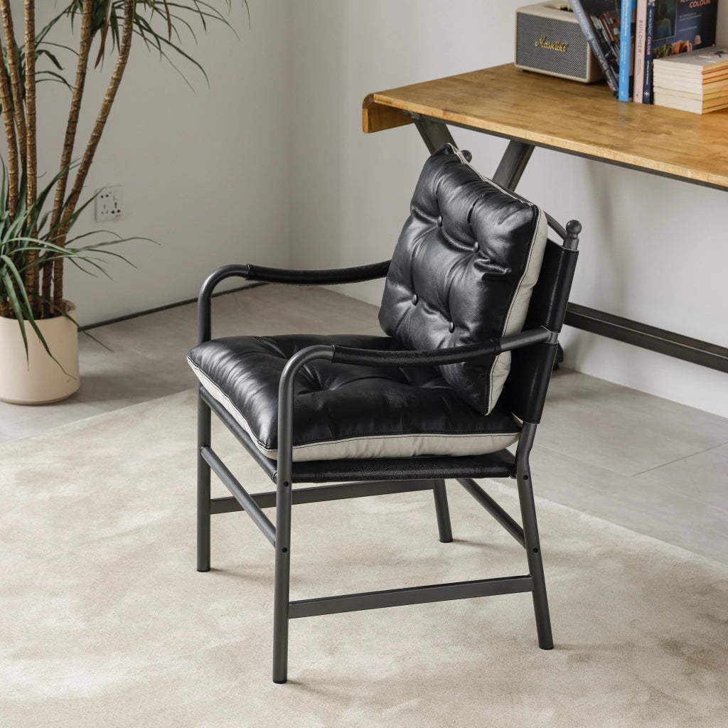 POLTRONA in pelle nera e metallo stile Mid Century Modern