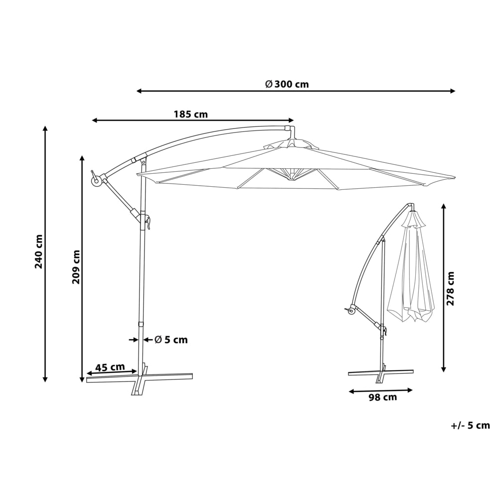 Ombrellone da giardino in tessuto grigio acciaio 300 cm resistente agli agenti atmosferici