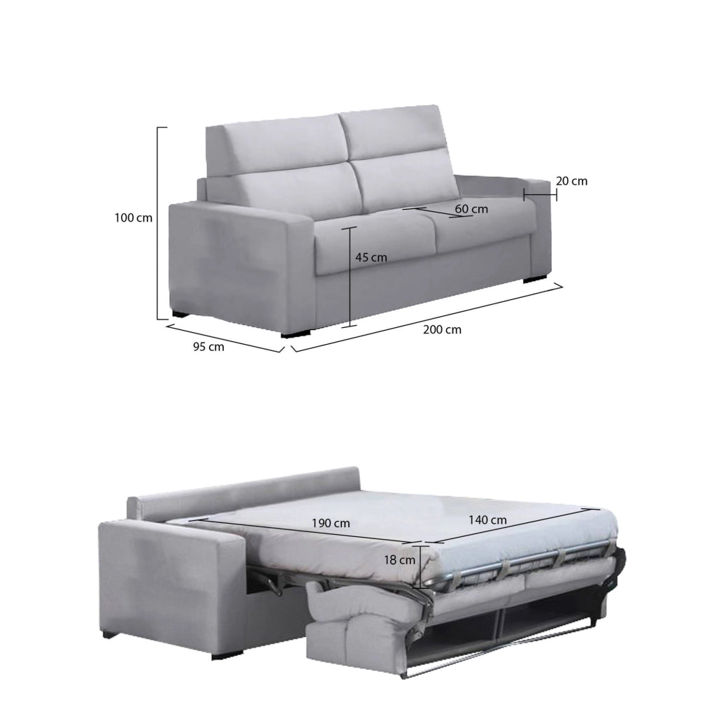 Ecate, Divano Letto 2 Posti Sfoderabile Made in Italy, 200x95 cm Grigio
