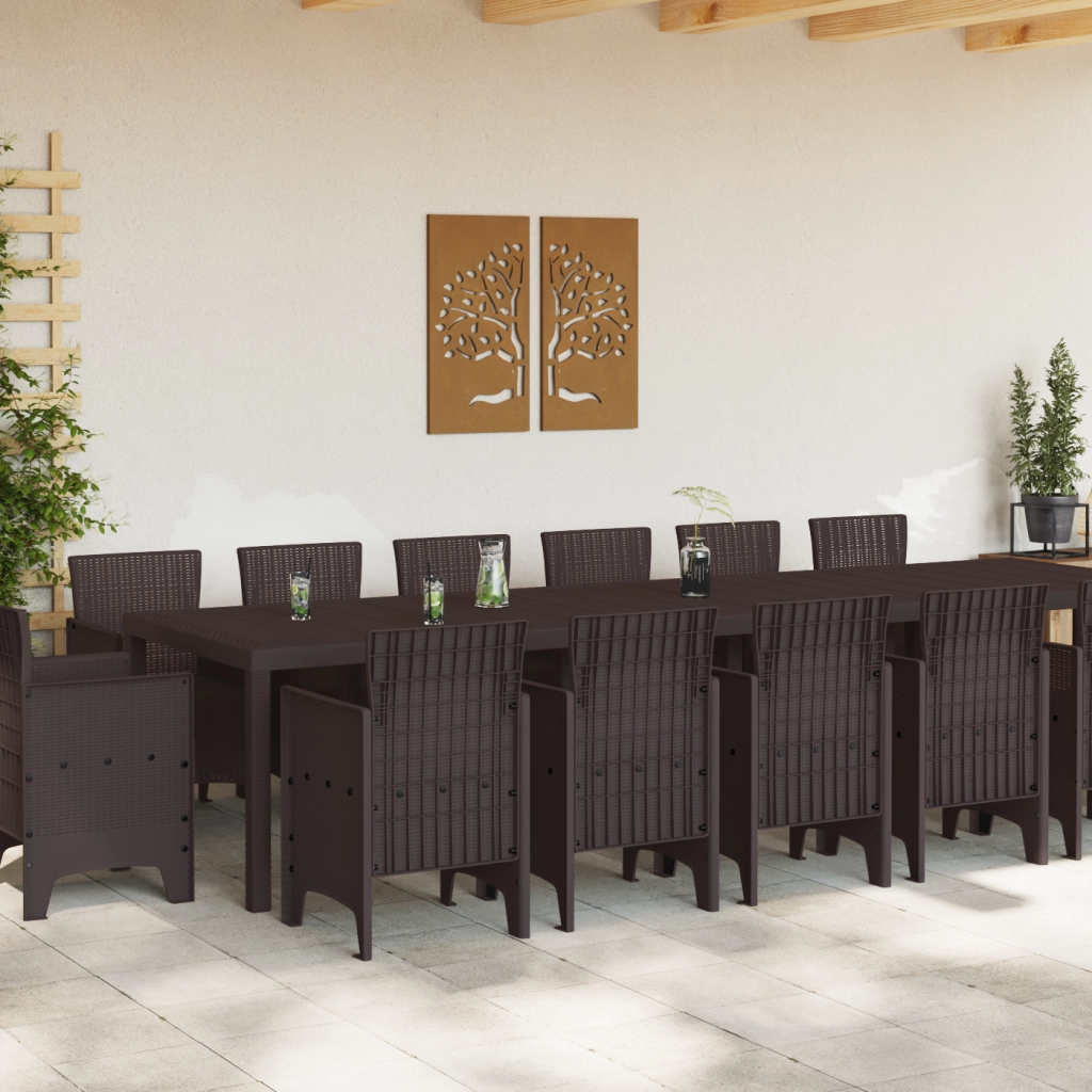 Set da Pranzo da Giardino da 15 Pezzi Marrone Polyrattan
