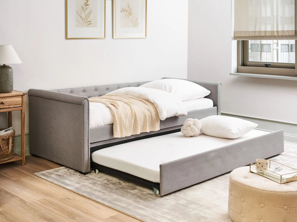 Divano Letto estraibile 90 x 200 cm Rivestimento in tessuto grigio Misura singola sottoletto per ospiti