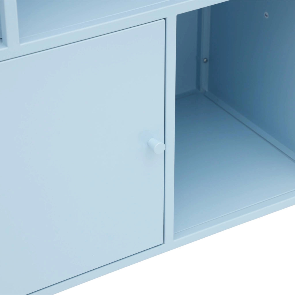 Credenza industriale in metallo con 8 scomparti, blu chiaro