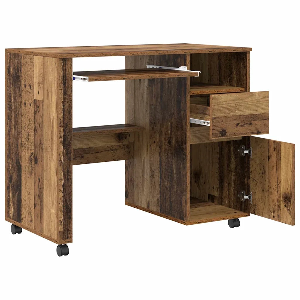 Scrivania | Tavolo da Ufficio con Ruote con cassetto Legno vecchio 91 x 50 x 77 cm