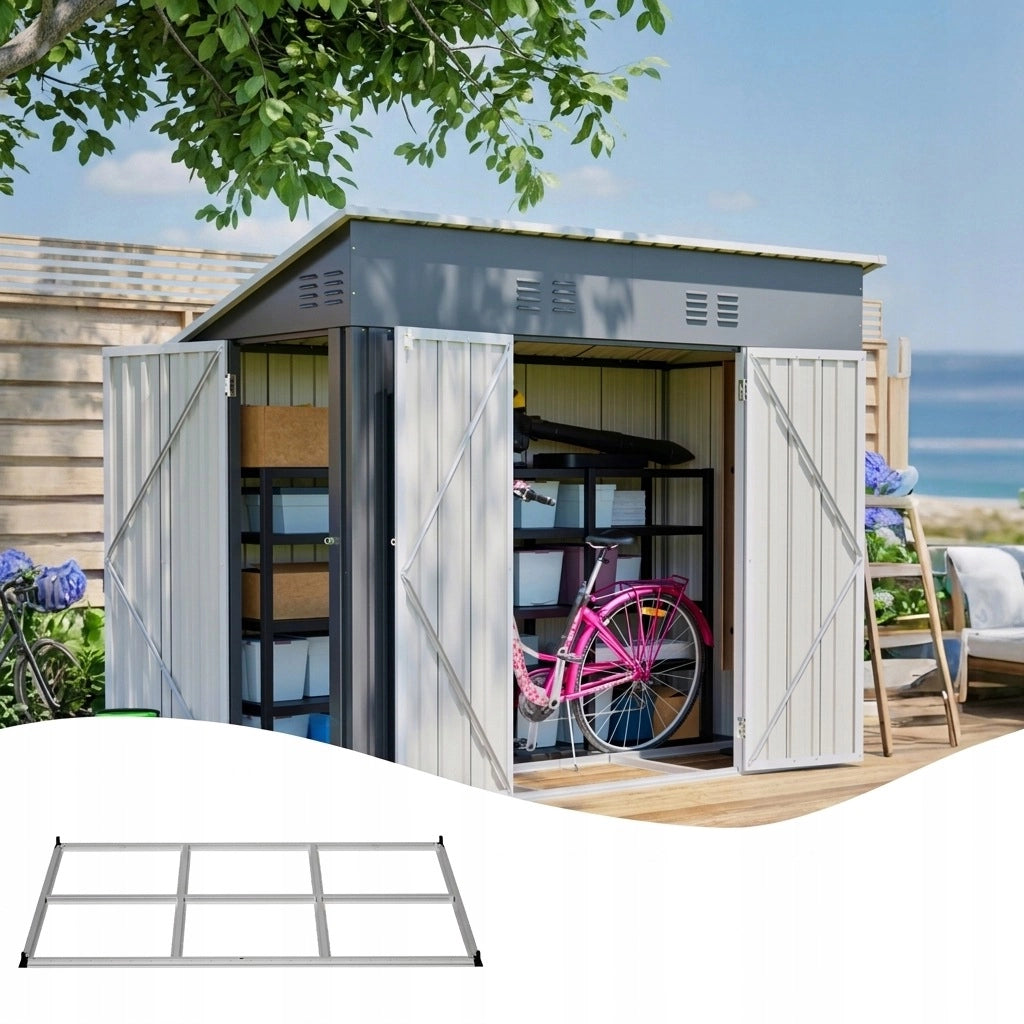 Grande Casetta Da Giardino In Metallo 242×120×192 Cm Con Tre Porte E Due Serrature