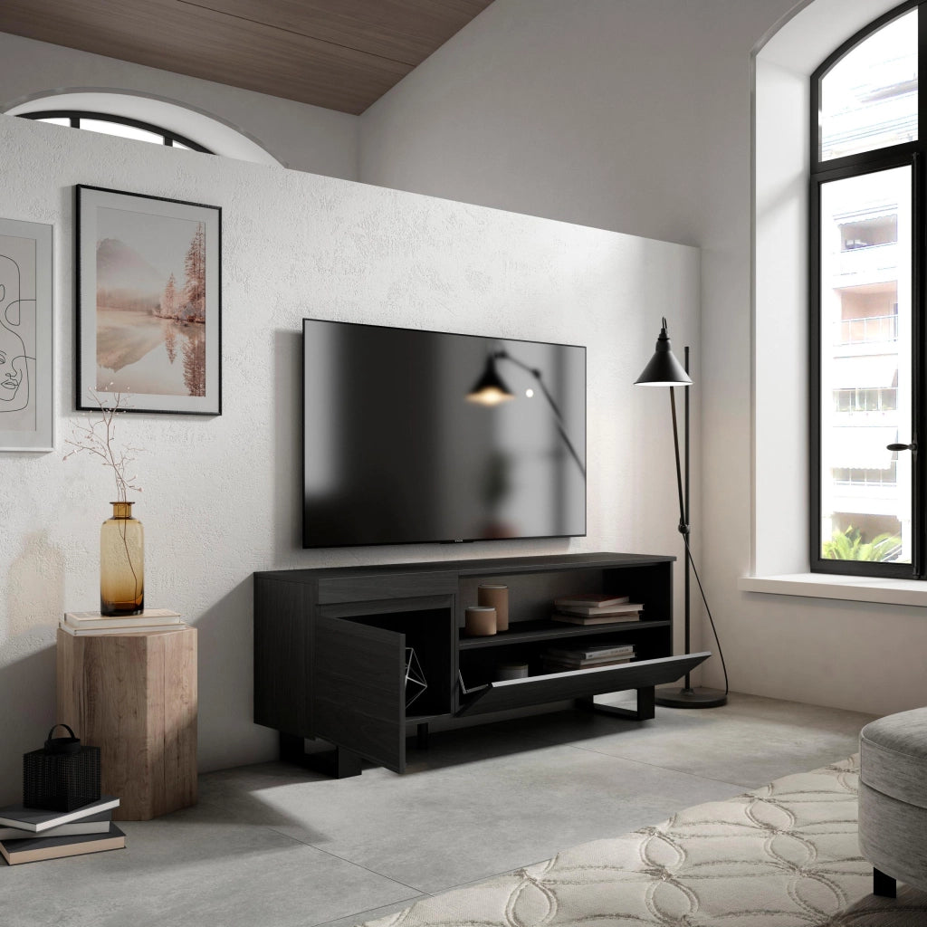 Mobile TV Soggiorno, 150x35x57cm, Per TV fino a 65", Design industriale, Nero RF2482