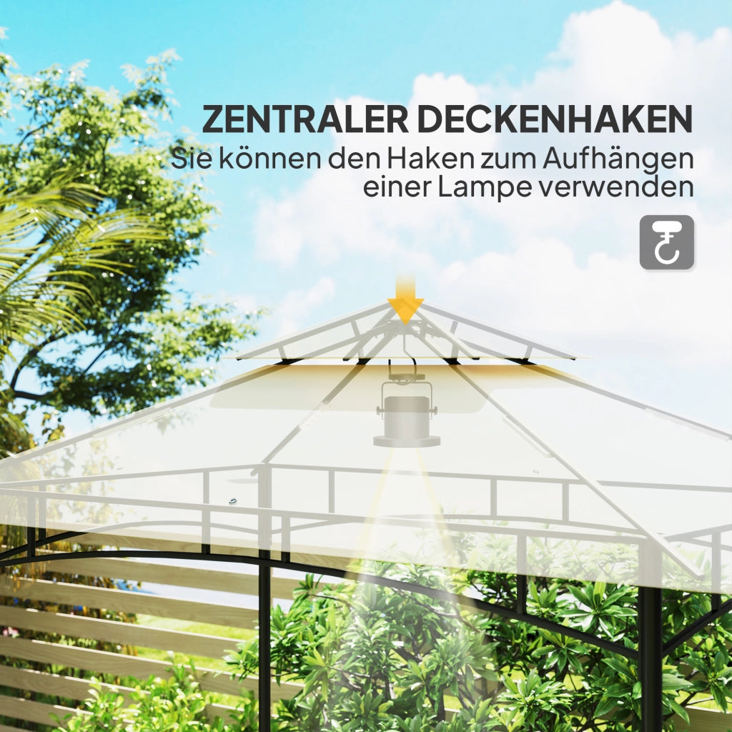 Gazebo BBQ con gazebo da giardino ignifugo a LED 240 x 150 x 258 cm repellente per l'acqua con tetto a doppio strato mensole laterali pergoletti da giardino con protezione UV gazebo barbecue per barbecue da festa beige