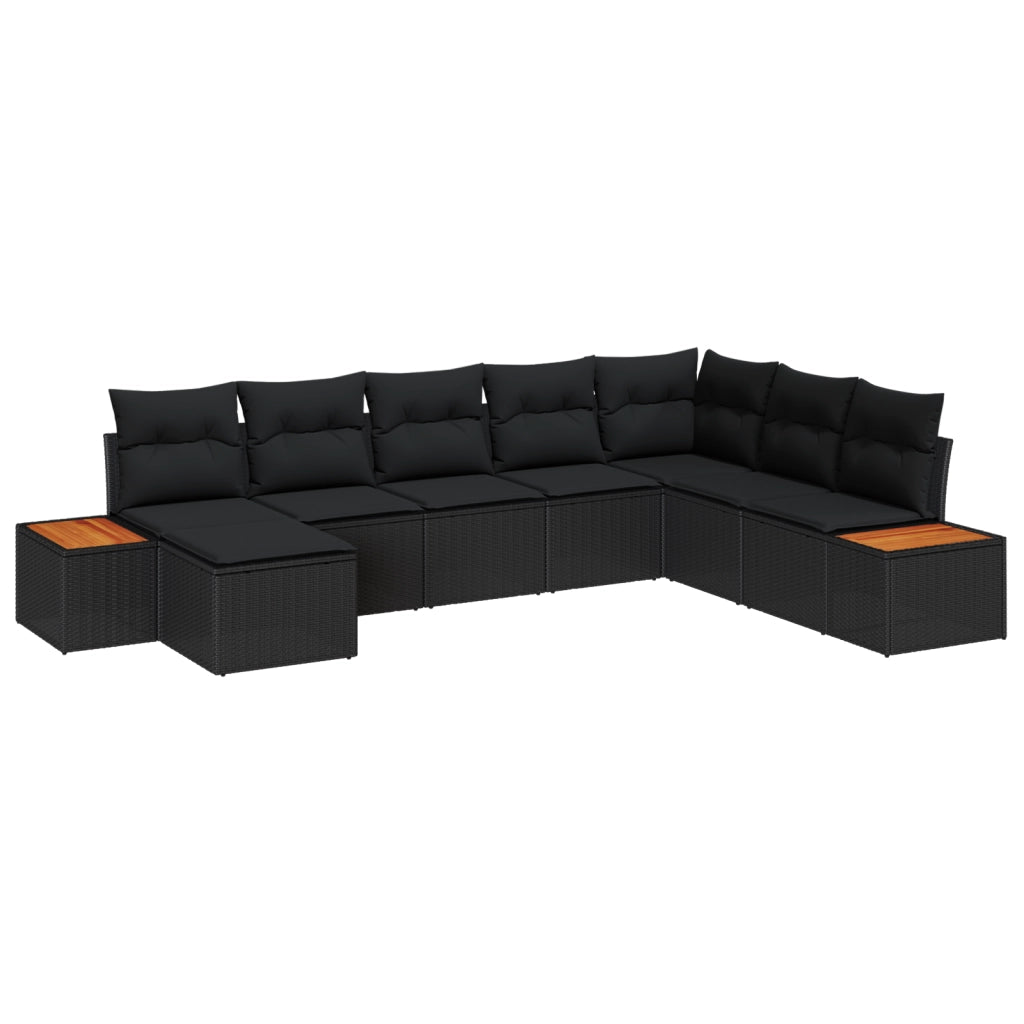 Set Divani da Giardino 8 Pezzi con Cuscini Nero Polyrattan Acacia