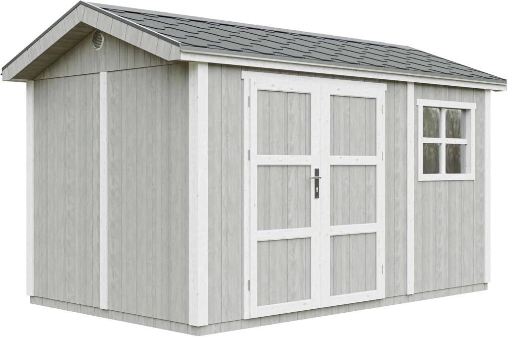 Casetta da giardino di qualit? premium 8,68 m² - H252x250x412 cm - Timbela M914A-TUNDRA GREY