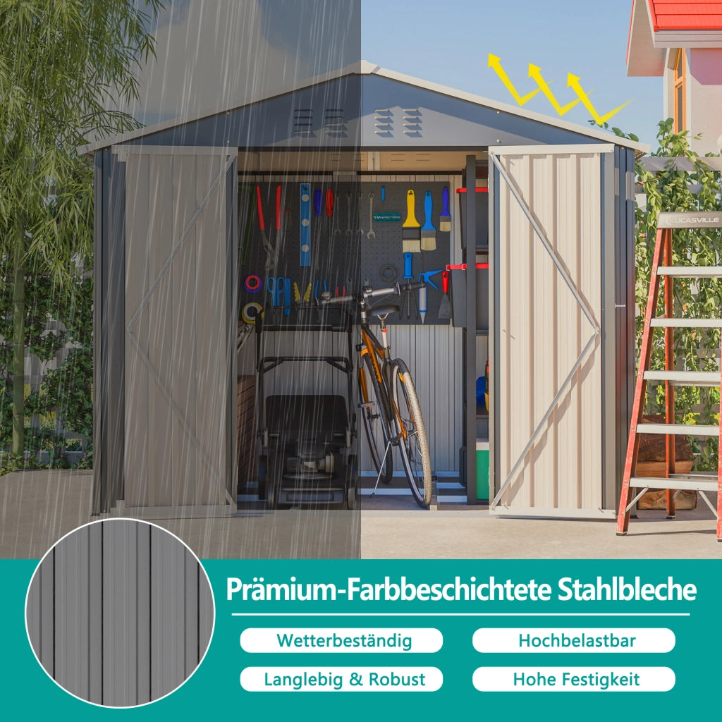 8x6FT Graues Metall-Tool-Shed mit Klapptür; Anthrazit-Farbe – Ideal für Gartenger?te und Werkzeugaufbewahrung