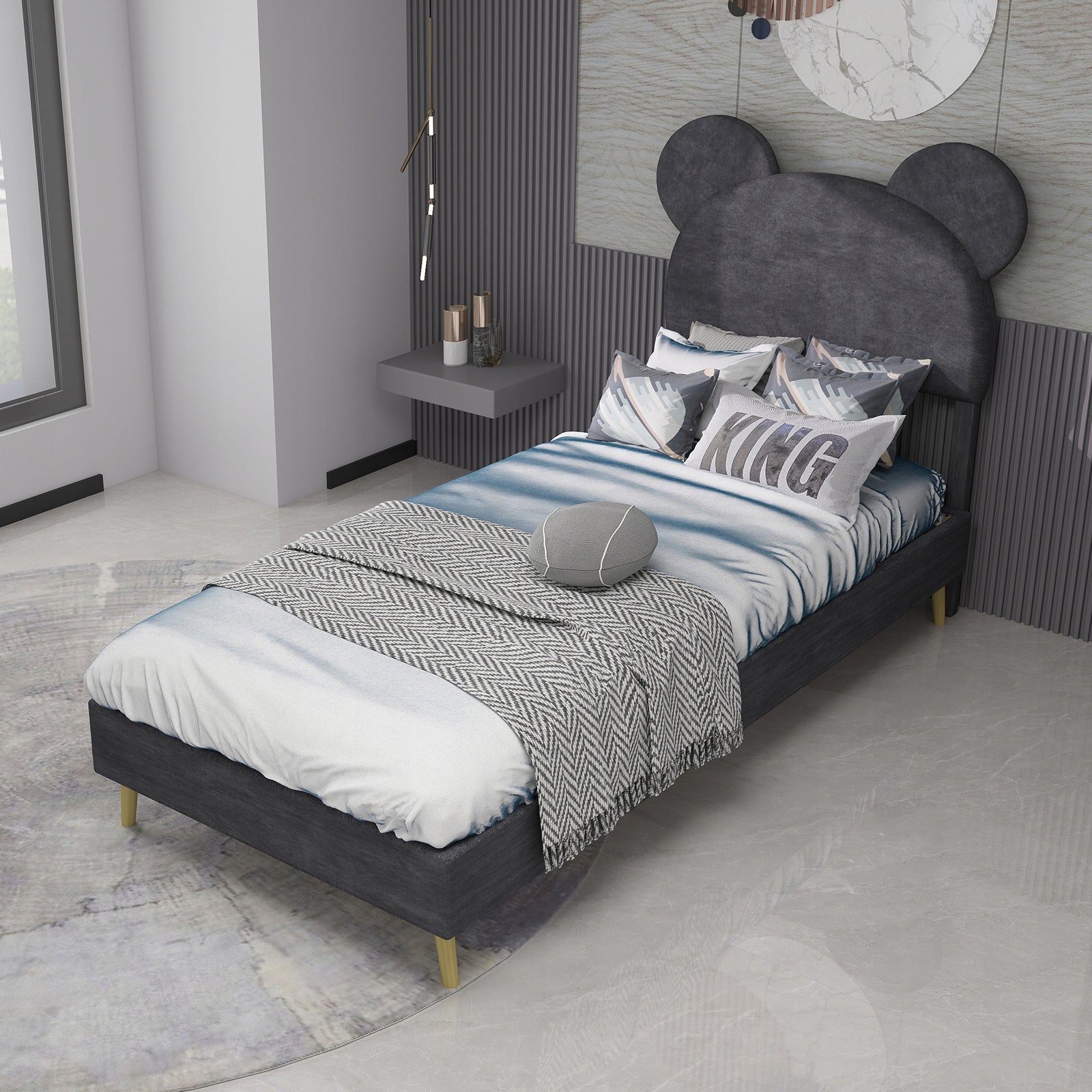 Letto imbottito 90x200 - Xylo - Minimalista, grigio