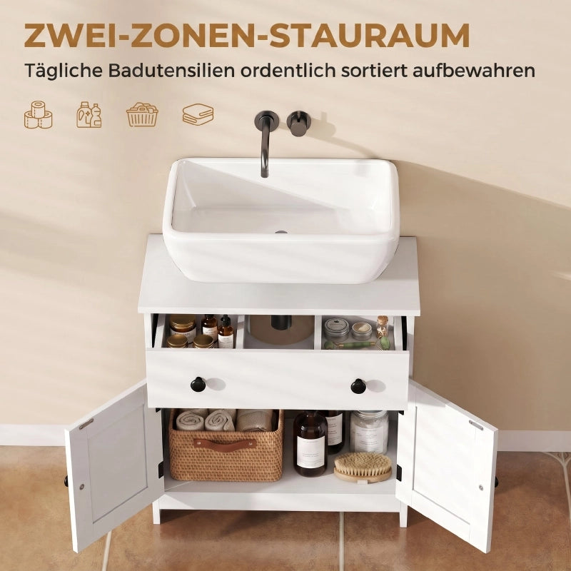 Mobile bagno moderno e autoportante con cerniere a chiusura ammortizzata, cassetto e 2 ante, bianco.