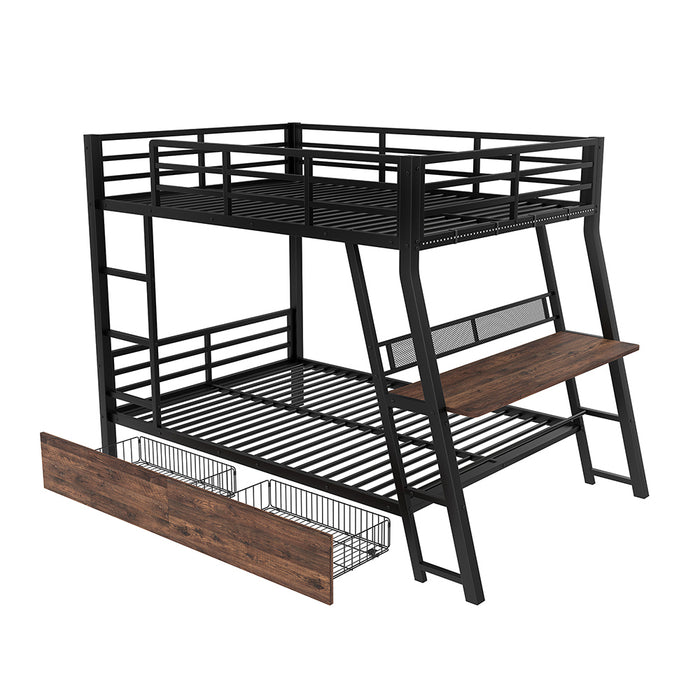 Letto a castello 140x200cm - Xylo - nero, LED, scrivania, metallo EN747