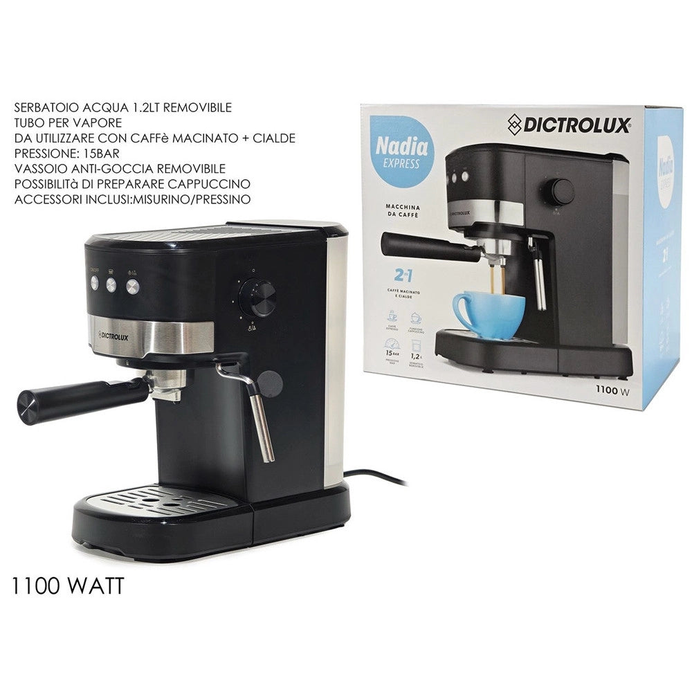 Trade Shop - Macchina Da Caffè Macinato O Cialde Espresso 2in1 1100w 15 Bar Serbatoio 1,2lt Rimovibile -