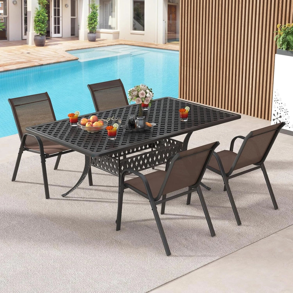Set di 2/4 Sedie da Giardino, Sedie Impilabili da Esterno in Tessuto con Telaio in Metallo, Poltrona da Balcone con Braccioli e Schienale Alto, per Sala da Pranzo, Carico 150 kg (Marrone*4)
