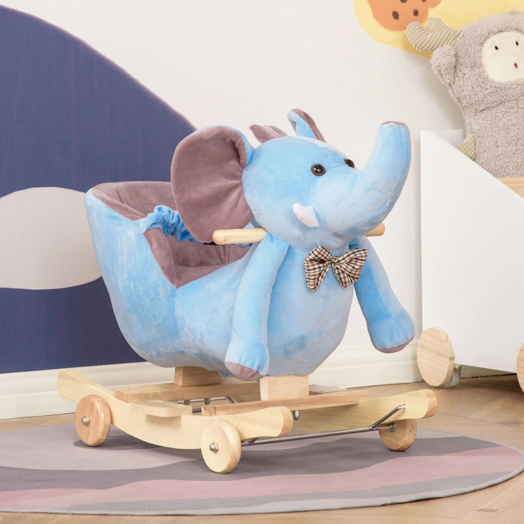 Cavallo a Dondolo con Ruote per Bambini ¨C Zephmum ¨C Forma Elefante 60x35x45 cm Blu