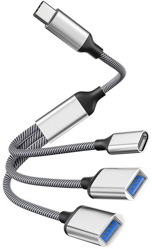 Hub 3-in-1 USB-C - 2x USB + 60W Porta di Ricarica PD - Caricamento rapido e trasferimento dati - Per Laptop/Telefono/Tablet - Plug & Play