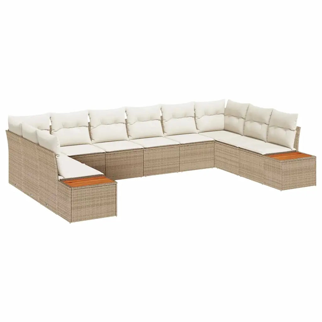 Set Divano da Giardino 10 pcs Beige e Crema Polyrattan