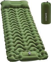 Matrimoniale opblaasbare campingmat ultralight con pompa a pedale integrata - matressa gonfiabile compatta con cuscino per campeggiare e trekking - verde