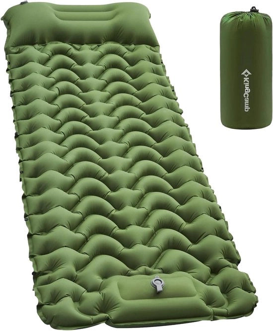 Matrimoniale opblaasbare campingmat ultralight con pompa a pedale integrata - matressa gonfiabile compatta con cuscino per campeggiare e trekking - verde