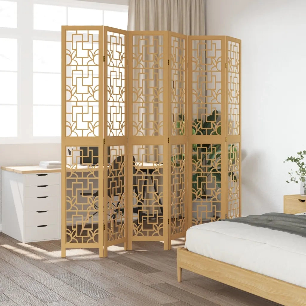 Divisorio Ambienti | Divider per stanze | Paravento 6 Pannelli Marrone Legno Massello Paulownia