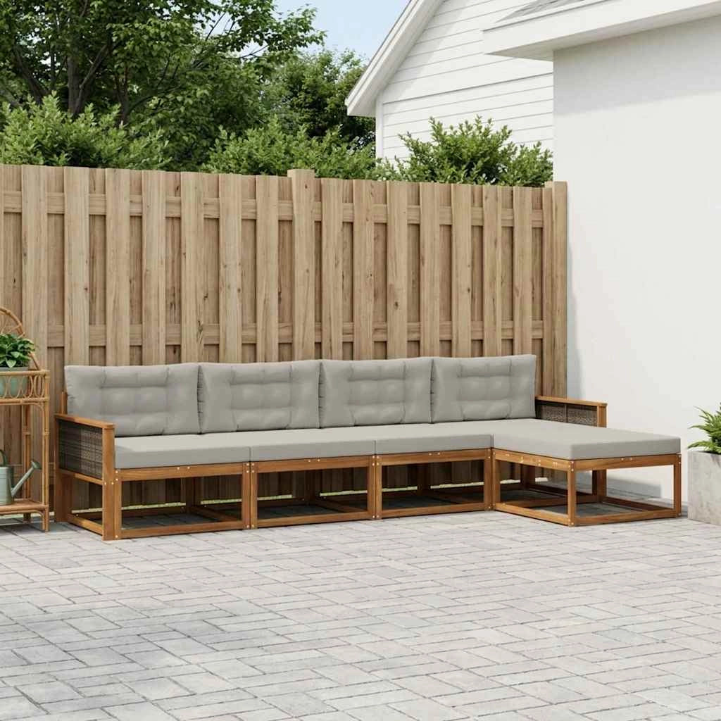 Set di divani da esterno 5 pz Naturale e Grigio chiaro 3382479