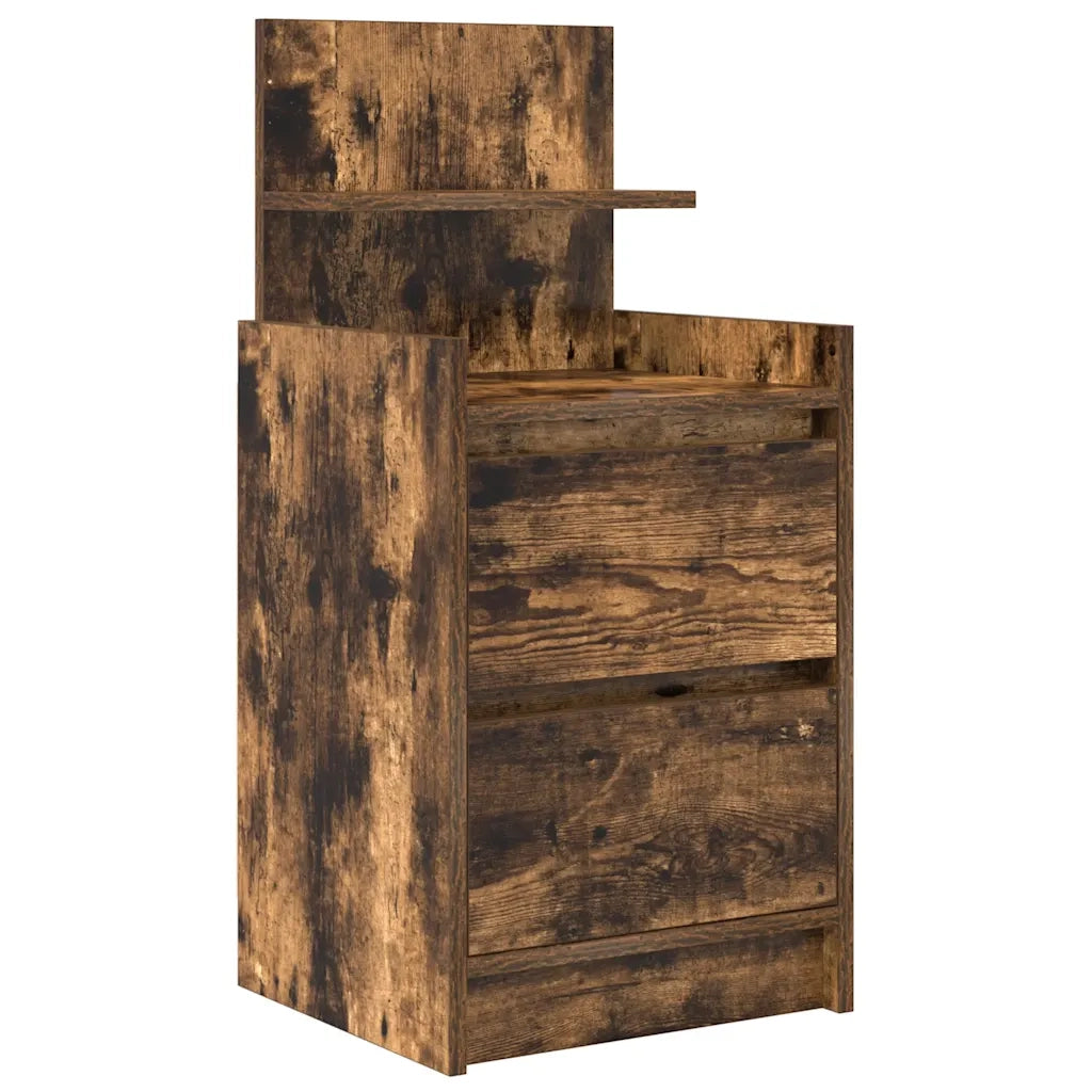 Comodino | Armadio da Notte | Mobiletto da notte con 2 Cassetti Rovere Fumo 38x34x80 cm