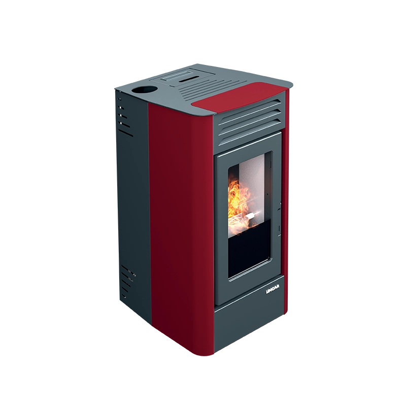 Nikita stufa a pellet ventilata in acciaio e ghisa rosso lucido Lincar