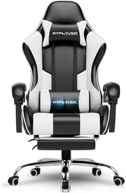 Sedia da gaming, da ufficio, da gioco, ergonomica, con poggiapiedi, per massaggi, cuscino lombare, imbottita, sedia girevole, colore: bianco