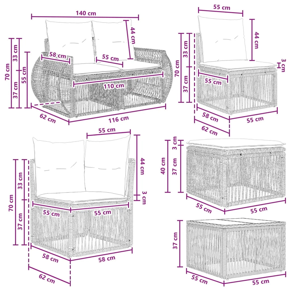 Set Divano da Giardino 10 pcs Grigio polyrattan