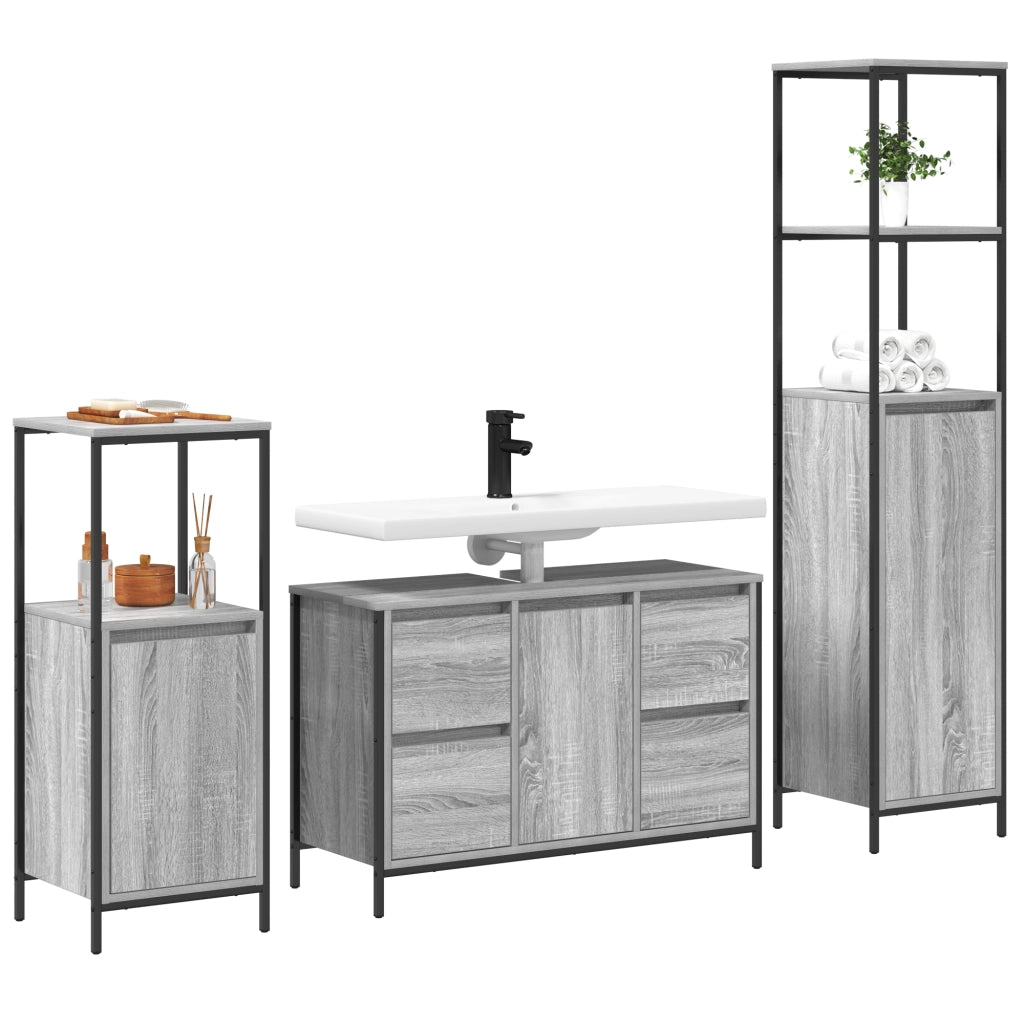 Set di mobili da bagno in legno ingegnerizzato grigio sonoma