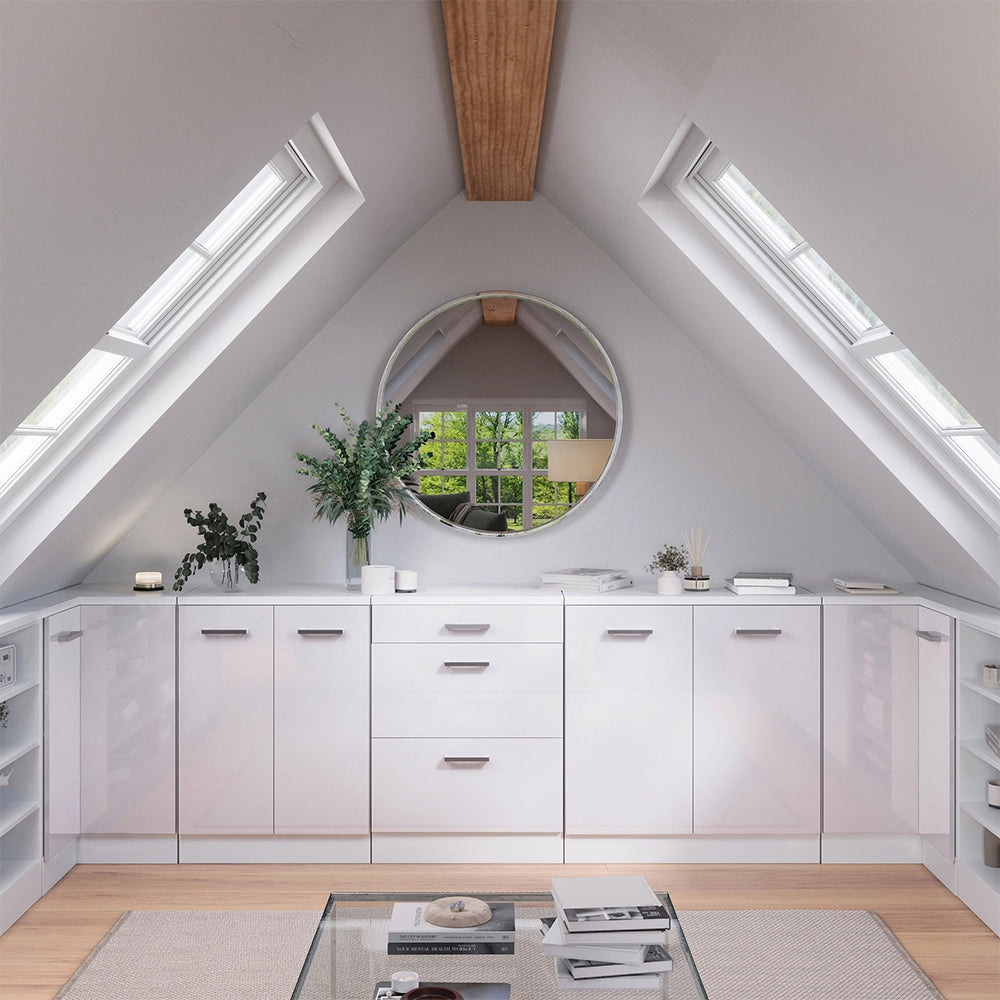 Mobile per mansarda Rion Bianco lucido/Bianco 60 x 83.8 cm senza inclinazione con 3 cassetti Vicco