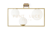 BUBLE LAMPADARIO DA SOFFITTO 3 SFERE OPALINO STRUTTURA ORO SPAZZOLATO E BRONZO ATTACCO E27