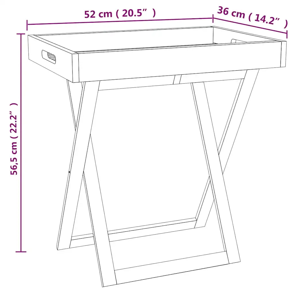 Tavolo a Vassoio Pieghevole 52x36x56,5cm Legno Massello di Noce 350349