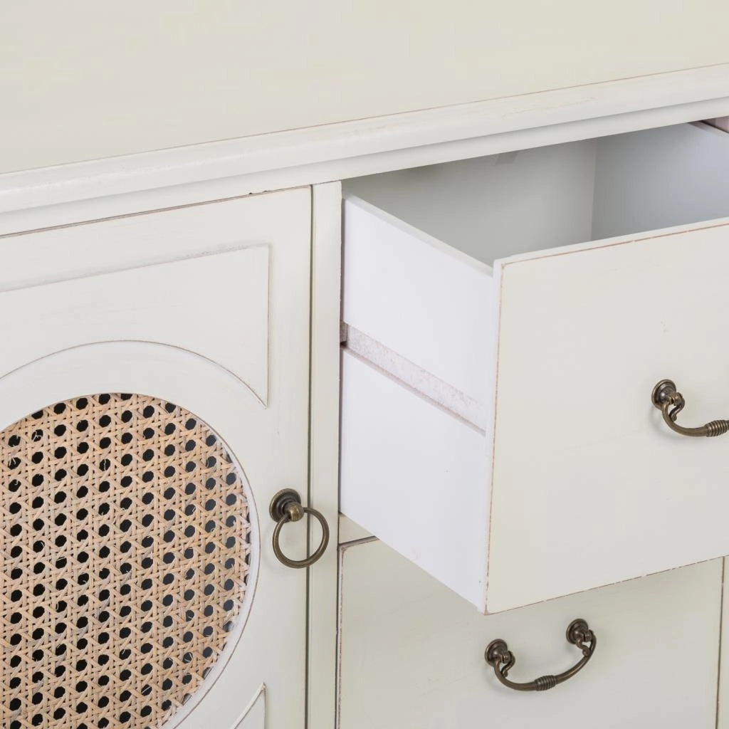 Mobile da ingresso in legno con griglie bianche 106x40x78h