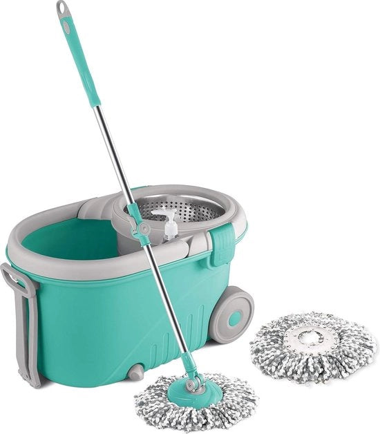 Set di Aspirapolvere a Rotazione 360° con Wringer in Acciaio - Sistema di Pulizia e Aspirazione per Piani con Dispensatore Liquido - Incluso Wringer Staccabile e 2 Microfibra