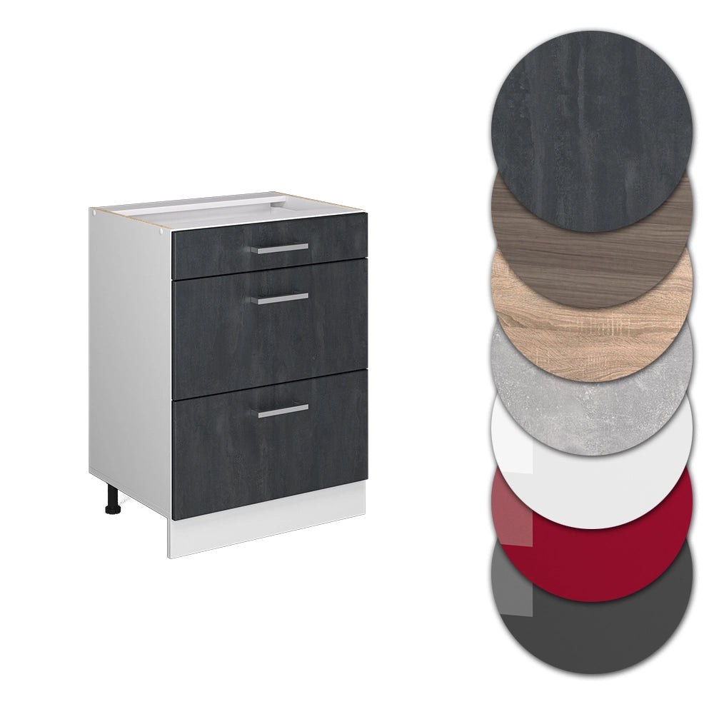 Vicco Mobiletto base per cucina Calcestruzzo nero 60 cm PL Marmo