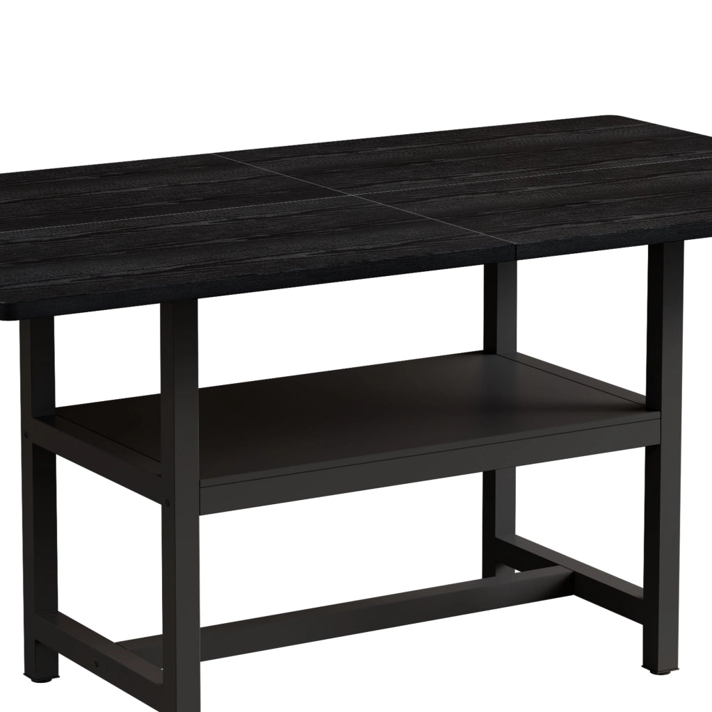 Tavolo da pranzo 4-6 posti con vano contenitore - per cucina e soggiorno - in MDF e metallo - 160×90×76 cm - nero