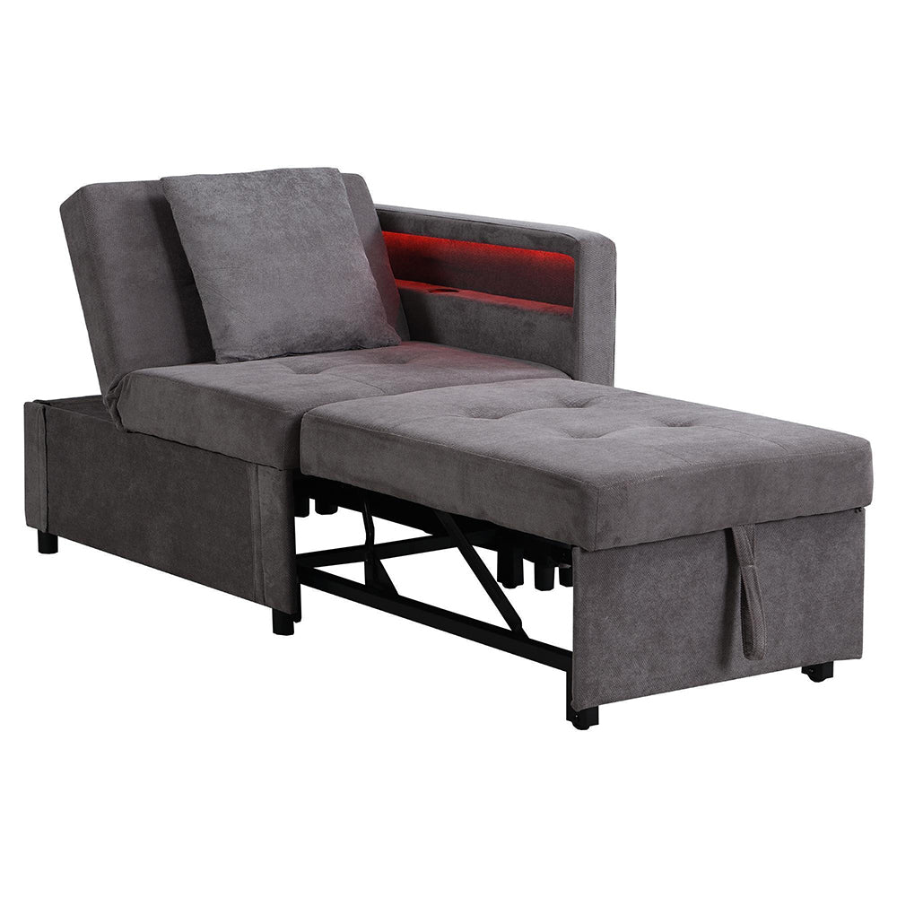 Divano letto 3 in 1 multifunzione - Xylo - tessuto lino, schienale regolabile, braccioli con LED e USB/Type-C