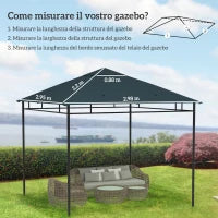 Tetto di Ricambio per Gazebo 3x3 m in Poliestere Grigio con 8 Fori di Ventilazione