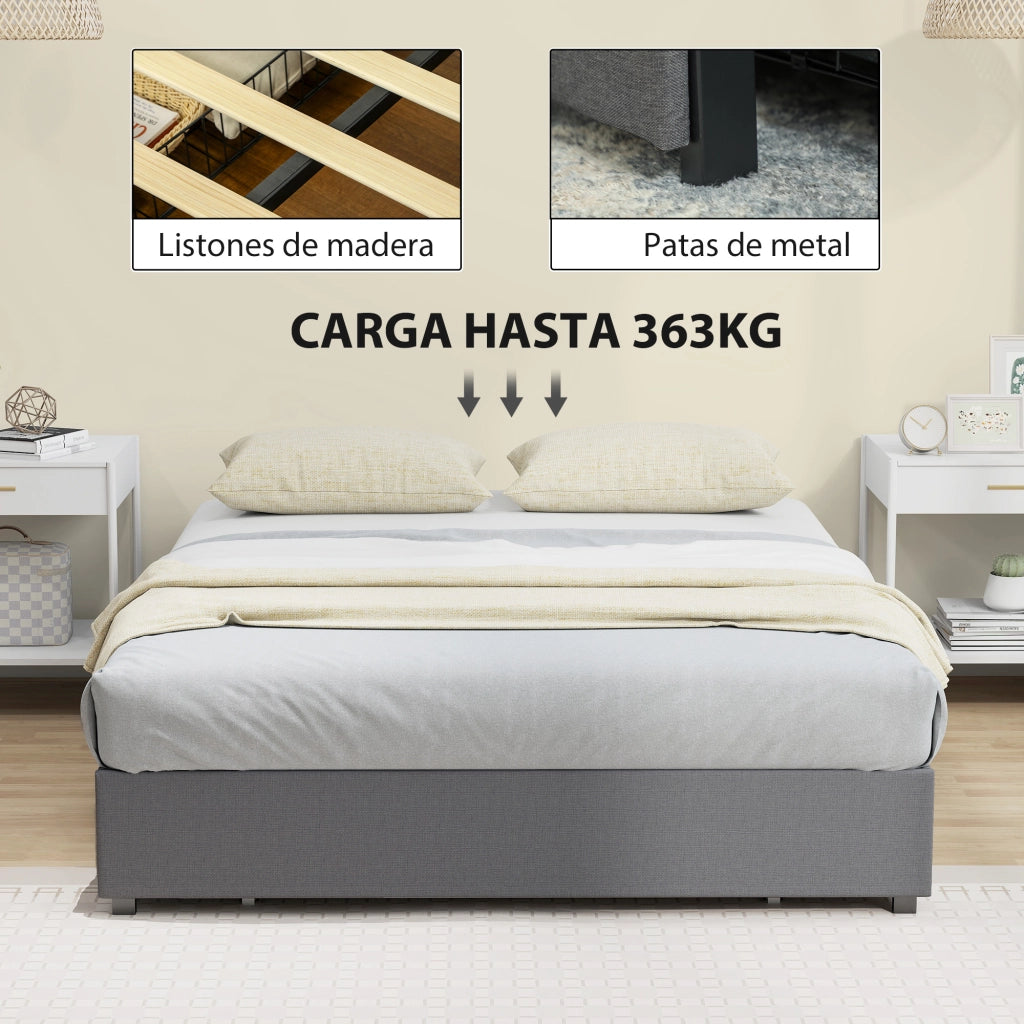 Letto Matrimoniale 140x190 cm con Cassetti e Struttura in Metallo ¨C Zephmum ¨C Grigio