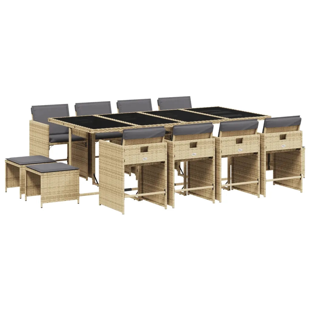 Set Pranzo da Giardino 13 pz con Cuscini Beige Misto Polyrattan