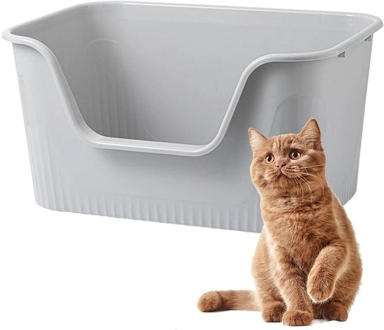 Ciotola per gatti aperta, ciotola per gatti senza coperchio, 55 x 40 x 26 cm ciotola per gatti aperta grande, facile da pulire ciotola per gatti igienica in plastica (grigia)