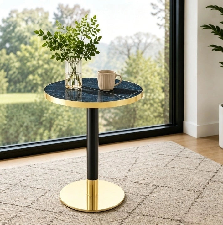Tavolino rotondo da appoggio 60 cm in MDF e metallo blu